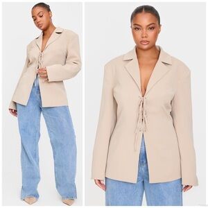 Women's Beige Lace-Up Blazer